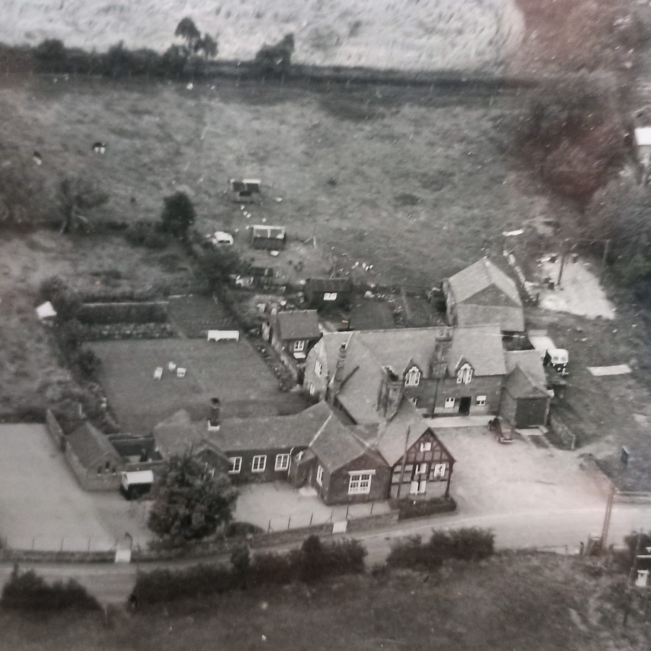 Aerial view of the school building c1960
